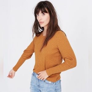 Madewell Ribbed Bubble-Sleeve Top Golden Pecan Size Small